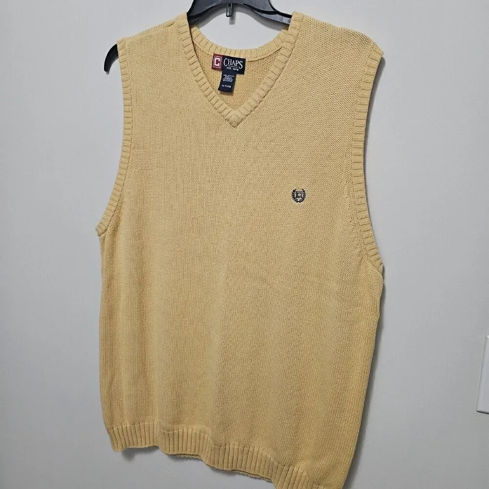 Men’s XLT Chaps Yellow Cotton Knit Vest Golf Casual Business